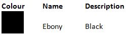 Columbine Ebony Colour Guide